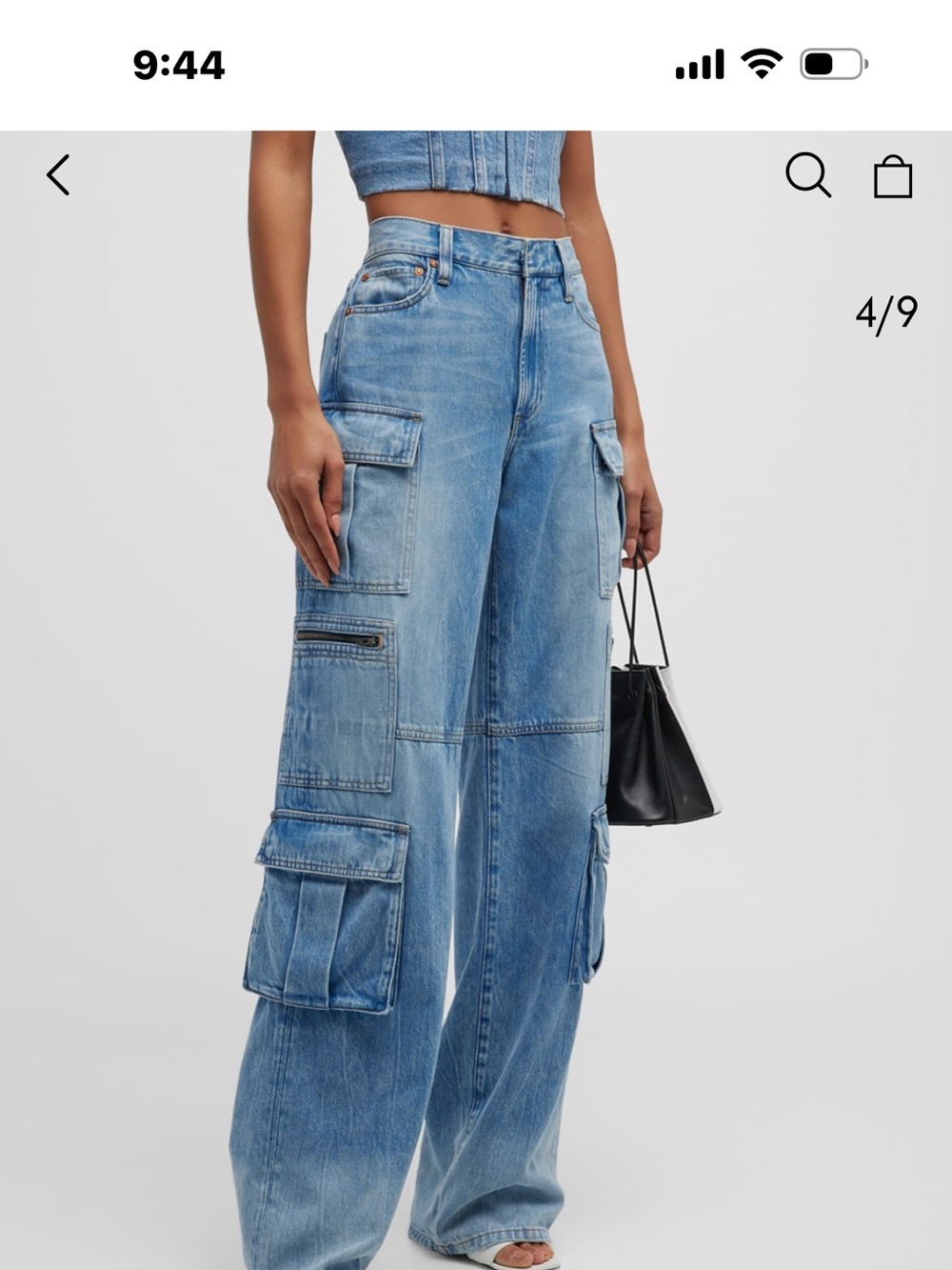 Alice + Olivia Light Blue Baggy Denim Cargo Jeans - Picture 4 of 7